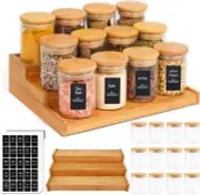 12Pcs Glass Spice Jars with Step Shelf, 8Oz Airtight Spice Jars with Bamboo Lid,