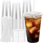 Xinthail 100 Pack 20oz Reusable Plastic Cups with Lids and Straws -Versatile Water, Juice, and Coffee Cups for Weddings, Thanksgiving, Christmas, and Parties