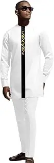 [ATLYCOLOR] Dashiki for Men African Outfits 2 Piece Set Shirt Pants Nigerian Mens Suit Wedding Attire Tracksuit