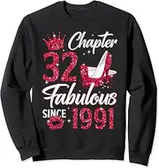 [X.Style] Chapter 32 Fabulous Since 1991 32nd Birthday Queen Diamond Sweatshirt ds969 Sweater (2XL) Black