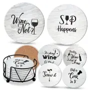 Coasters for Drinks Absorbents with Holder - 6 Pcs Gift Set Grey With 6 Scripts