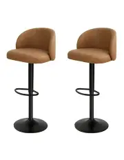 [Levede] Pu Leather Footrest Swivel Adjustable Bar Stools x2 in Brown