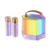 Mini Karaoke Machine for Kids, Portable Bluetooth Karaoke Speaker with 2 Wireless Microphones and Party Lights, Birthday Gifts for Girls Boys, Purple