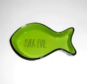 RAE DUNN CERAMIC HALLOWEEN PURR EVIL CAT PET FEEDING BOWL Black & Green NEW