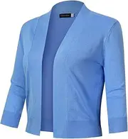 [GloryStar] Women's 3/4 Sleeve Open Front Lightweight Knit Cropped Cardigan Sweater