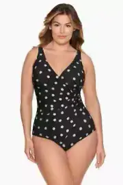 Miraclesuit L32509 Black Pizzelles Oceanus Tummy-Control One-Piece Size 24W
