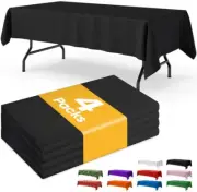 Black Plastic Table Cloth Rectangle Table 4 Pack, 54''×108'' Black Tablecloth fo