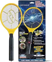 DEVOGUE Electric Fly Swatter Bug Zapper Battery Operated Killer Indoor & Outdoor Pest Control Mosquito and Insect Catcher Racket, Yellow, Black