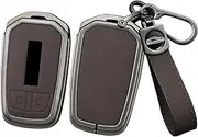 ontto Car Key Fob Cover Case fit for Isuzu D-MAX MUX Truck DMAX 2015 2016 2017 2018 2019 2020 Smart Key holder Metal Leather Shell bag keyring keychain auto styling accessories-Brown 1