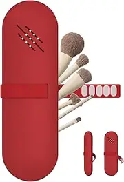 JDZJUCHU Travel Makeup Brush Holder,Make Up Organizer Bag Case,Cosmetic pouch,Toiletry Organizer,Silicon Small Makeup Brush Purse(Wine Red)