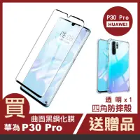 在飛比找momo購物網優惠-華為 P30 Pro 高清半膠曲面黑手機保護貼(華為P30P