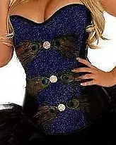 Daisy Corsets Blue and Black Peacock Feather Corset Halloween Costume size Large