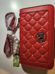 Badgley Mischka Red Handbag With Pearl Detailing