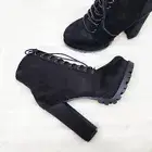 Wild Diva Vivian Faux Black Suede Chunky Heel Platform Ankle Boots