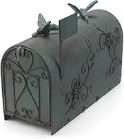 MEIYIHUI Heavy Duty Galvanized Steel Mailbox Post, Rural Mail Box Postal Storage Box with Bird Decoration (Vintage Green)