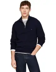 [Tommy Hilfiger] Wool Mock Turtleneck Half-Zip Jumper in Navy