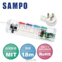 在飛比找蝦皮商城優惠-SAMPO 聲寶4切3座3孔6尺2.1A雙USB透明款延長線