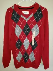 boys XL NEW NWT ARGYLE WINTER SWEATER URBAN PIPELINE dark red gray SCHOOL WEAR