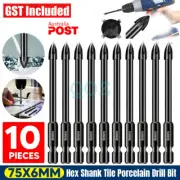 1-10x 6mm Tile Porcelain Drill Bit Marble Ceramic Glas Brick Shank Hex SpearHead