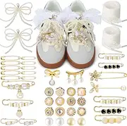 [AIERSA] Shoes Charms for Sneakers Socks, 43pcs Pearl Shoe Lace Charms Jewelry, Junk Socks Pins, Stylish Decoration for Women, Brooch Pins Buttons for Clothes, Hats Decorations