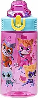Zak Designs Disney SuperKitties Sage Kids Water Bottle For School or Travel, 16oz Durable Plastic Water Bottle With Straw, Handle, and Leak-Proof, Pop-Up Spout Cover (Ginny, Sparks, Buddy, Bitsy)