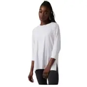 Athleta Womens White 3/4 Sleeve Split Side Tranquility Top Medium NWT Flaw