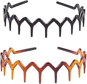 2PCS Tooth Headband for Women Girls Plastic Wavy Hair Comb Headband Zig Zag Black Plastic Sharks Tooth Hair Comb Hard Headbands for Women Men Girls