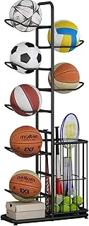 Basketball Storage Rack, Durable 5-Layer Cube Ball Storage Rack, Removable Garage Ball Storage, Vertical Sports Display Rack, Suitable For Volleyball Football, Basketball, Football, With Side Bin
