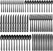 72-Pieces Gold Silverware Sets for 12, Premium Stainless Steel Gold Cutlery Set,Matte Gold Silverware Set for Family Gatherings，Dishwasher Safe (72P-Black)