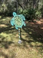 Sea turtle suncatcher with crystal prism from hand beaded chain.