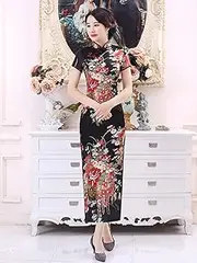 [MOOCO MORNING] Women Classic Cheongsam Ladies Long Qi Pao Tight Evening Party Chinese Traditional Vintage Mandarin Collar Qipao Dress