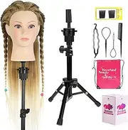 Neverland Beauty Mannequin Head with Hair and Wig Stand Tripod Set, 26 Inch Ombre Golden Mannequin Head with Stand Hair Braiding Cosmetology Manikin Head with Tripod For Braiding Styling