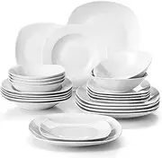 MALACASA Dinnerware Sets, 24-Piece Porcelain Square Dishes, Grey White Ceramic Dish Set for 6, Chip and Scratch Resistant Plates and Bowls Sets, Series ELISA
