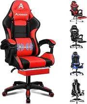 ALFORDSON Elite Red Ergonomic Office Racing Computer Chair with SGS Approved Gas-Lift, PU Leather High Back Video Game Chair, Massage Gaming Chair with 150° Recline and Footrest