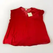 ✅New ✅Cynthia Rowley Plus Size Blouse ✅3x ✅Red ✅Buttons ✅Flutter Sleeves