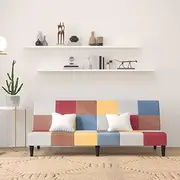 2-Seater Sofa Bed Fabric Sleeper for Living Room, Small Space, Comfy Couch Convertible into Twin Bed, Folding Floor Mattress - Multi-Colour (200 x 84.5 x 69 cm)
