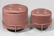 Circular storage ottomans set of 2 peach velvet