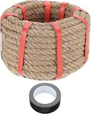sourcing map Jute Rope 0.55 Inch x 44ft, Heavy Natural Thick Twisted Rope with Black Tape for Crafts Railing Docks Tug of War Swing Nautical Landscaping