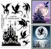 GLOBLELAND Vintage Castle Clear Stamps Medieval Style Western Dragon Transparent Stamps Text Silicone Clear Stamp Seals for DIY Scrapbooking Art Journals Decorative Cards Making