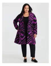 [Taking Shape] Deco Brushed Knit Coat in Pink Orchid/Black