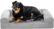 Furhaven Medium Orthopedic Dog Bed Faux Fur & Velvet Sofa-Style w/Removable Washable Cover - Smoke Gray, Medium
