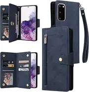 [YocoverTech] for Samsung S20 Case,for Galaxy S20 5G Wallet Case[6 Card Slots and 1 Zipper Coin Pocket] PU Leather Stand Flip Cover with Wrist Strap[6.2 inch]-Blue