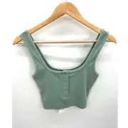 CottonCandy LA Womens Green Button Front Crop Tank Top Thermal Size Small NWT