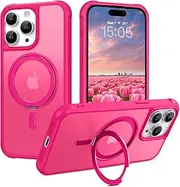 [GaoBao] Magnetic for iPhone 15 Pro Max Case, [Compatible with MagSafe], Slim Fit Soft TPU Phone Cases Covers with Invisible 360 Rotatable Ring Holder Kickstand for iPhone 15 Pro Max 6.7 inch, Hot Pink