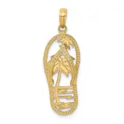 14k Yellow Gold Palm Tree Flip and Flop Charm Pendant 1.77g, L-32.3mm, W-11.5mm