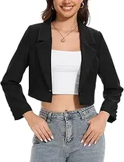 [YOUNIFIZ] Women's Crop Blazer Spring Summer Blazer Jackets Long Sleeve Lightweight Lapel Button Office Work Suit Jacket