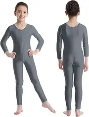 [iEFiEL] Kids Girls Long Sleeve Full Body Gymnastic Unitard Full Length Bodysuit Athletic Jumpsuit Yoga Dancewear