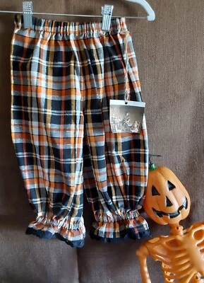 Pixie Bĺeu Vintage Halloween Kids Bloomers in a 100% Cotton In an Orange Plaid