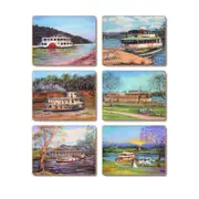 Country Kitchen Paddle Steamer Cinnamon Cork Backed Drink Coasters Set 6