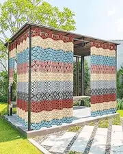 Outdoor Curtains for Patio Waterproof Bohemian Light Filtering Thermal Insulated Privacy Drapes with Grommets 54x84 - 2 Panels, Outdoor Curtain for Pergola Porch Gazebo, Blue Red Geometric Stripes